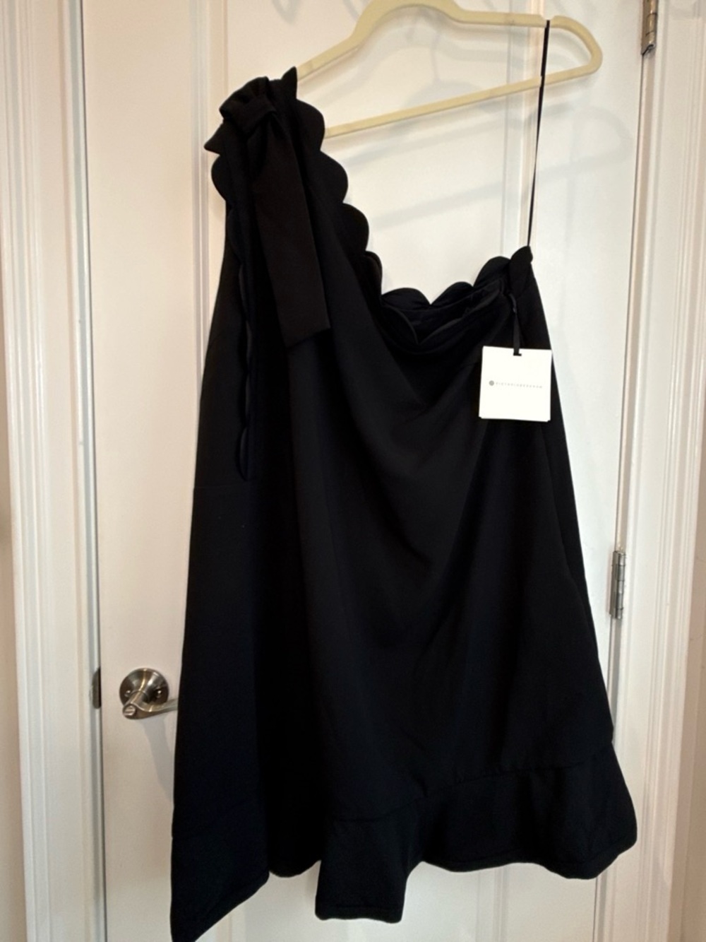 Victoria Beckham Black One-Shoulder Scallop Bow Dress